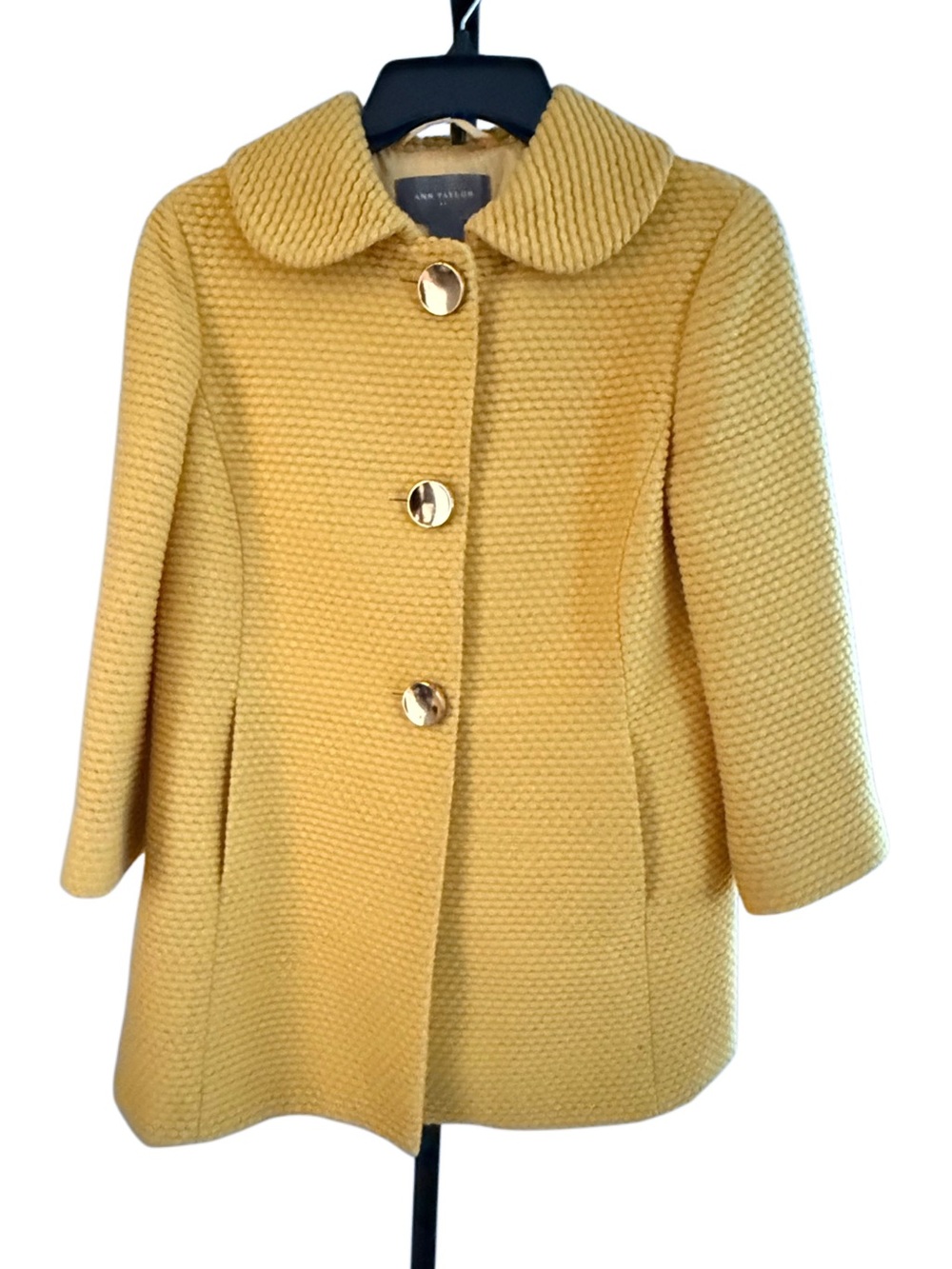 Ann Taylor Textured Wool Blend Pea Coat Size 4 Pockets Preppy Mustard Yellow